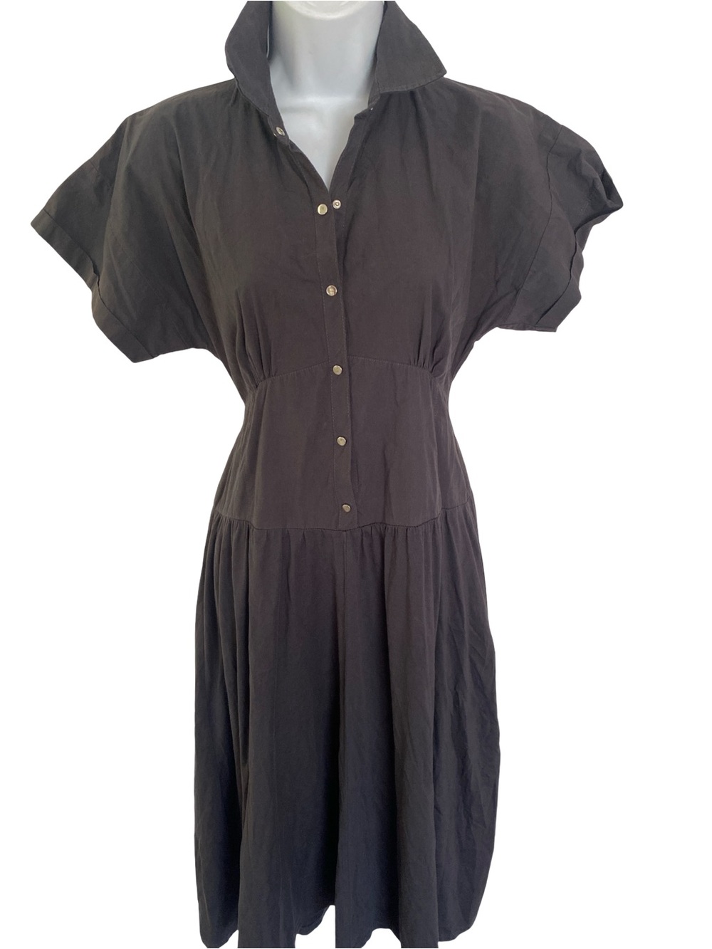 Zara Charcoal Gray Midi Button-Front Shirt Dress-S